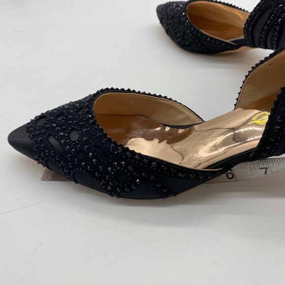 XYD black pointy toe rhinestone low heels kitten pumps shoes - Picture 6 of 8